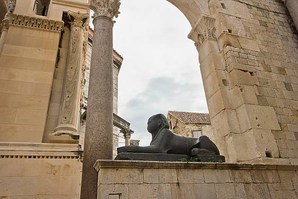 View of Sphinx statue at Castle of St. Peter or Bodrum Castle, Turkey.