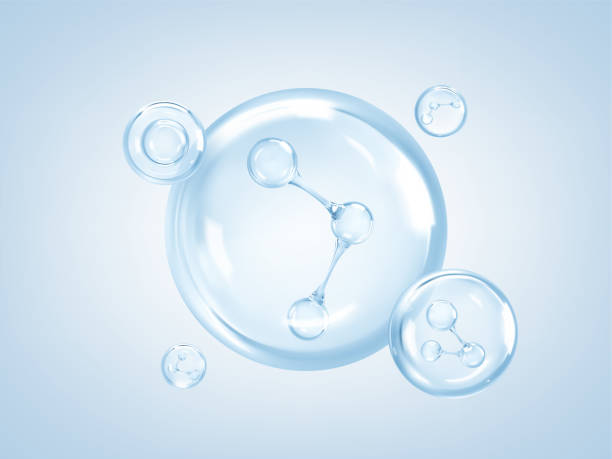 istock Transparent liquid collagen bubbles with molecules inside. Collagen skin serum. Cosmetic essence. Hyaluronic acid bubbles. Skincare product. Concept skin care cosmetics solution 2199129477