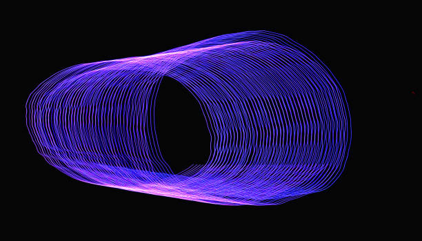 istock Purple illuminated cylinder floating in space. LED Light trail 2199129705