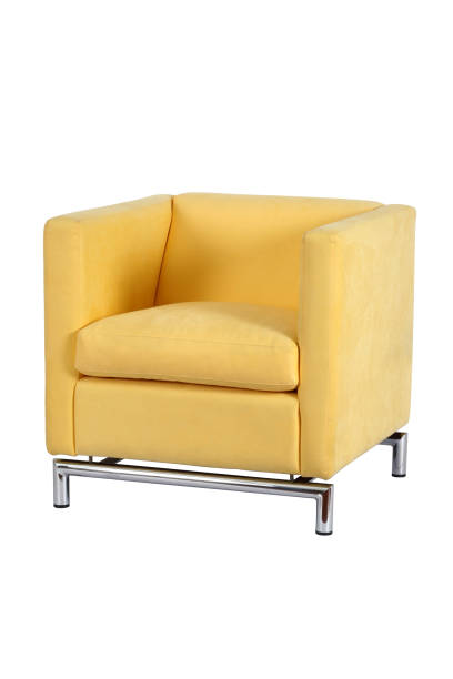 istock Comfortable yellow armchair with chrome legs isolated on white background, perfect for modern interior design projects 2199129848