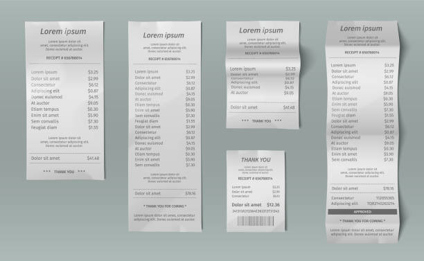 stockillustraties, clipart, cartoons en iconen met paper bill receipt mockup collection - kassabon