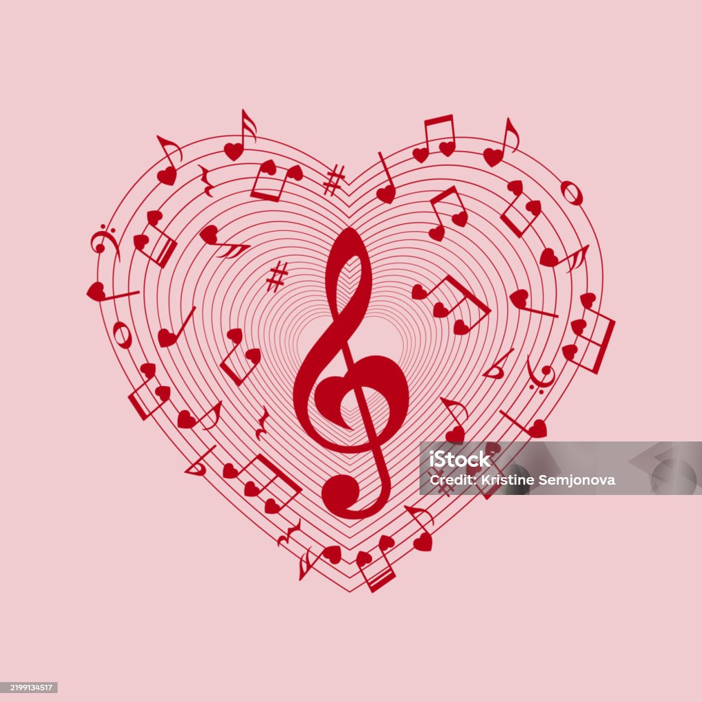 Heart Song Pattern Heart Shape Music Notes Red Musical Pattern Isolated Vector ...