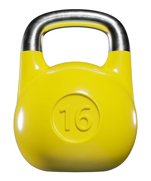 istock Olympic kettlebell, heavy cast yellow iron powerlifting equipment with number 16 2199135470