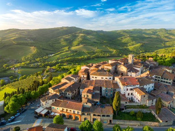 istock Radda in Chianti from drone, Medieval Tuscan town at sunset 2199136722