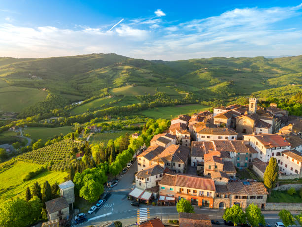 istock Radda in Chianti from drone, Medieval Tuscan town at sunset 2199136732