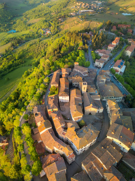 istock Radda in Chianti from drone, Medieval Tuscan town at sunset 2199136743