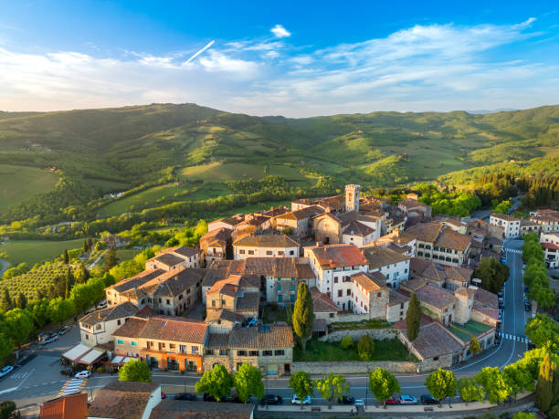 istock Radda in Chianti from drone, Medieval Tuscan town at sunset 2199136747