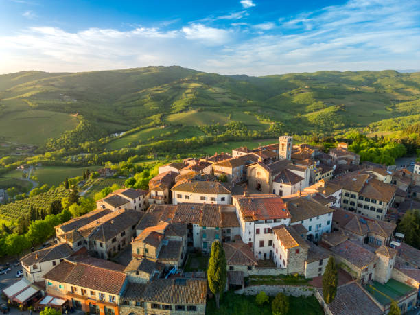istock Radda in Chianti from drone, Medieval Tuscan town at sunset 2199136752