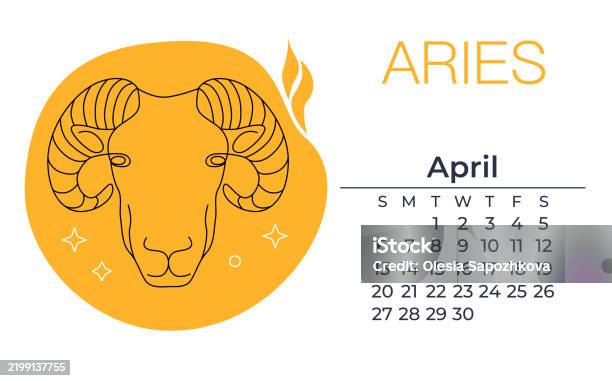 Zodiac Sign In April Aries Zodiac Symbol Design Line Art Portrait With Ram Head And April ...