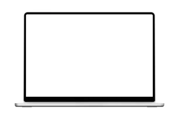 Laptop Mockup with a white screen isolated on a white background, a High-quality Studio shot Laptop Mockup with a white screen isolated on a white background, a High-quality Studio shot