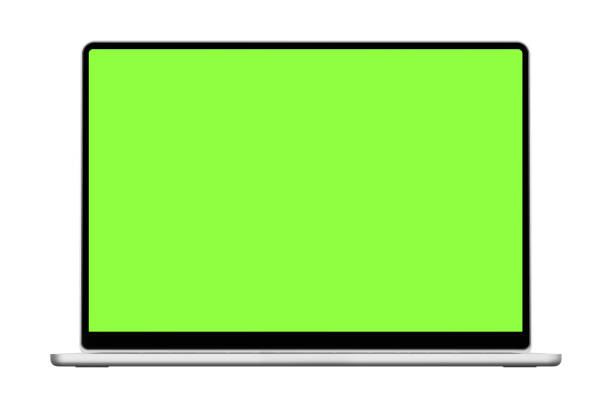 New Open Laptop Mockup with with chroma key green screen isolated on a white background, Based on a High-quality Studio shot, Front View new Laptop frameless design concept Concepts, Topics, Connect, Data, Digital Display, Hypertext Transfer Artificial intelligence