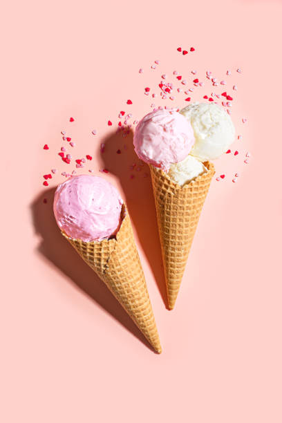 istock Ice cream cones with heart shaped sugar sprinkles 2199140571