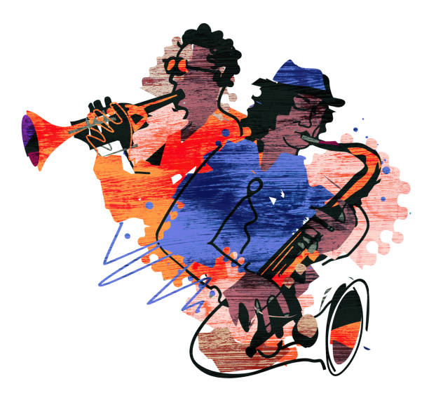 istock Two jazzmen, Jazz theme, trumpet player and saxophonist. 2199142576