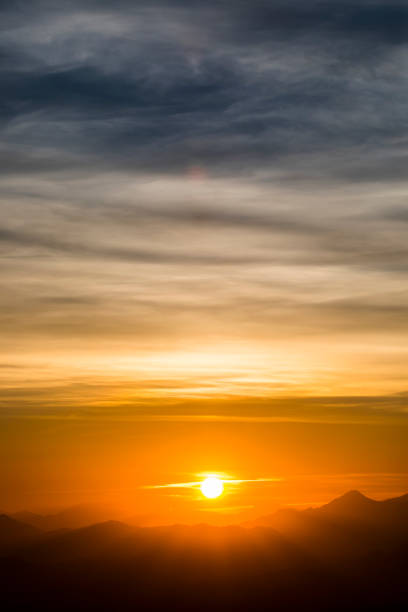Sunset in Pedraforca mountain view from La Garrotxa, Spain.