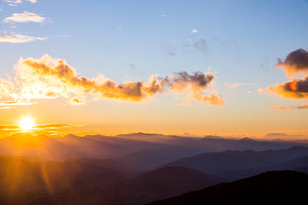 Sunset in Mare De Deu Del Mont peak, La Garrotxa, Spain.