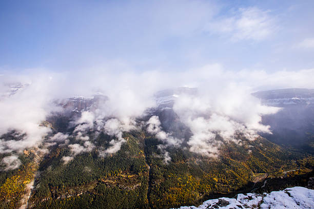 Pyrenees mountain range as seen from Luchon Valley. Haute Garonne, France.