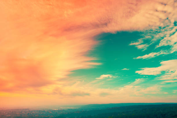 Colorful cloudy sky at sunset. Gradient color. Sky texture. Abstract nature background