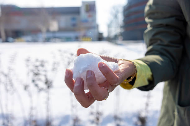 close up of holding snowball