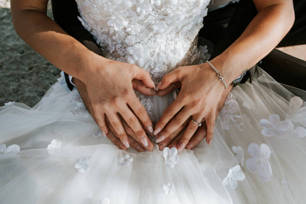 Bride and Groom Creating a Heart with Hands