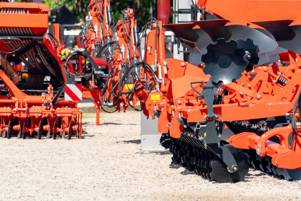 Agricultural equipment dealership background.