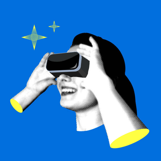 полутоновая женщина в vr-очках - virtual reality point of view stock illustrations