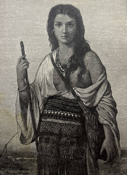 Antique illustration pre 1900 - painting Gypsy Girl by Vernet Lecomte