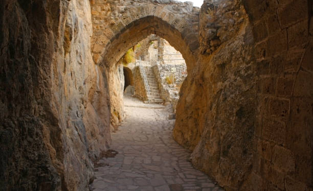 istock Stone archway passage in ancient ruins with sunlight filtering through 2199164923