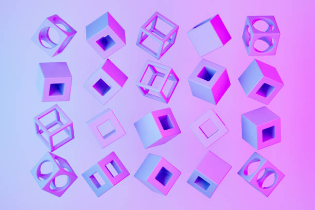istock Abstract Geometric Shapes on Neon Lighting Background, Futuristic Design 2199171347