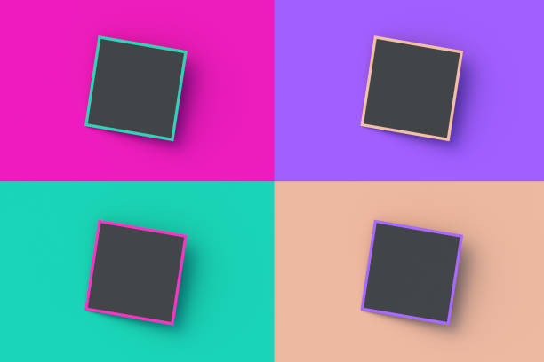 Set of four different color blank photo on colorful segmental background. 3d render