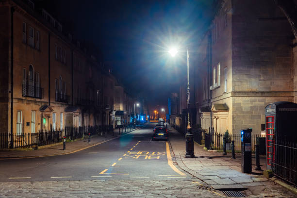 istock Bath city center street illuminated at night, england 2199209462