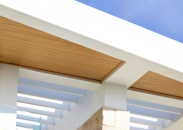istock Closeup top part of modern new house, background with copy space 2199212573