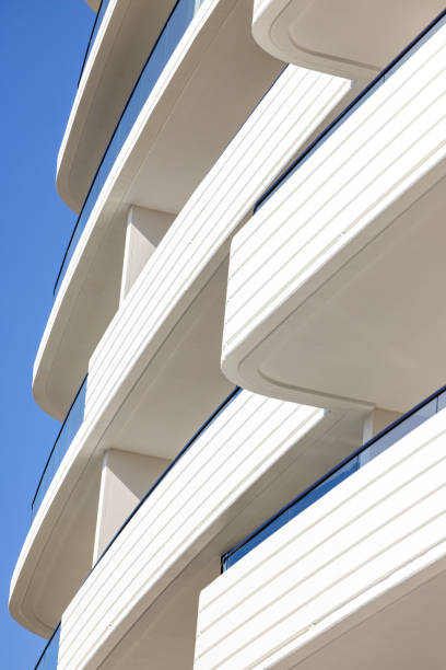 istock Closeup brand new modern apartment building, background with copy space 2199213390
