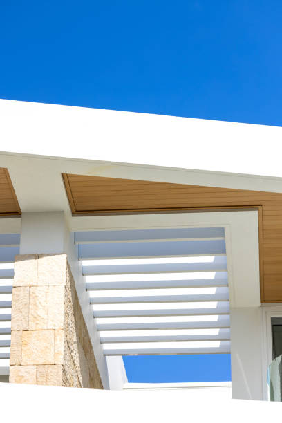 istock Closeup top part of modern townhouse, background with copy space 2199232801
