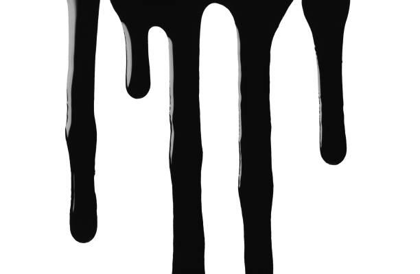istock Black glossy oil flowing on white background 2199276430