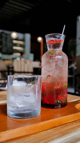 istock Strawberry soda drink in a small bottle. 2199278855