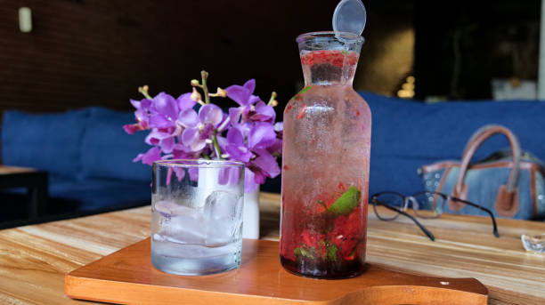 istock Strawberry soda drink in a small bottle. 2199278856