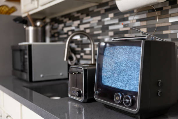 Home interior with a retro tube television.