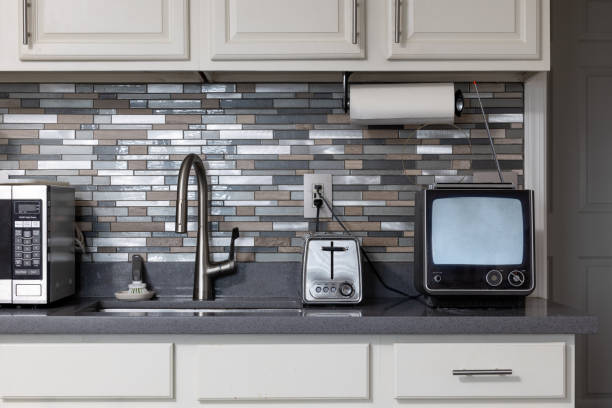 Home interior with a retro tube television.
