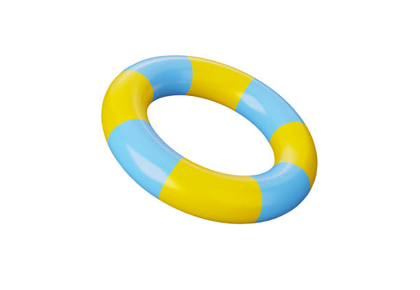 istock 3D illustration lifebuoy ring blue and yellow isolated on white background 2199286355