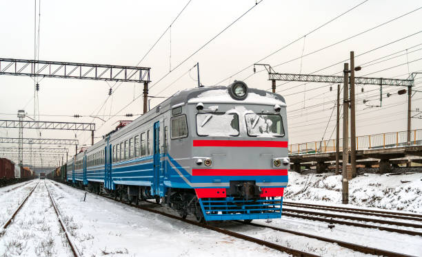 istock Electric commuter train in winter in Kyiv, Ukraine 2199286639