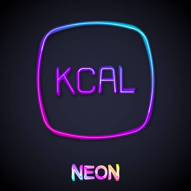 istock Glowing neon line Kcal icon isolated on isolated on black background. Health food. Vector 2199291164