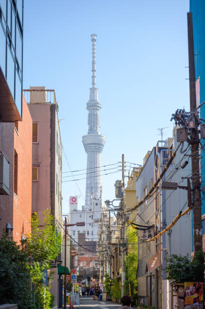 istock Exploring walking along the historical district asakusa area along the road with Sky tree tower in background in Tokyo Japan 2199291998