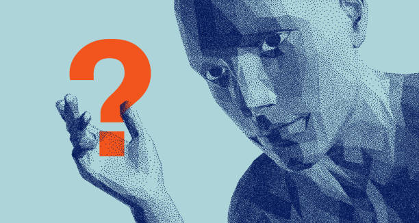 istock Time to think. A man think and wave with hand with a question mark. Searching for answers. Stipple effect. 3D vector illustration. Design for banner, flyer, poster, cover or brochure. 2199293595