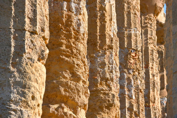 Columns close-up at Greek Temple in Agrigento Sicily Italy