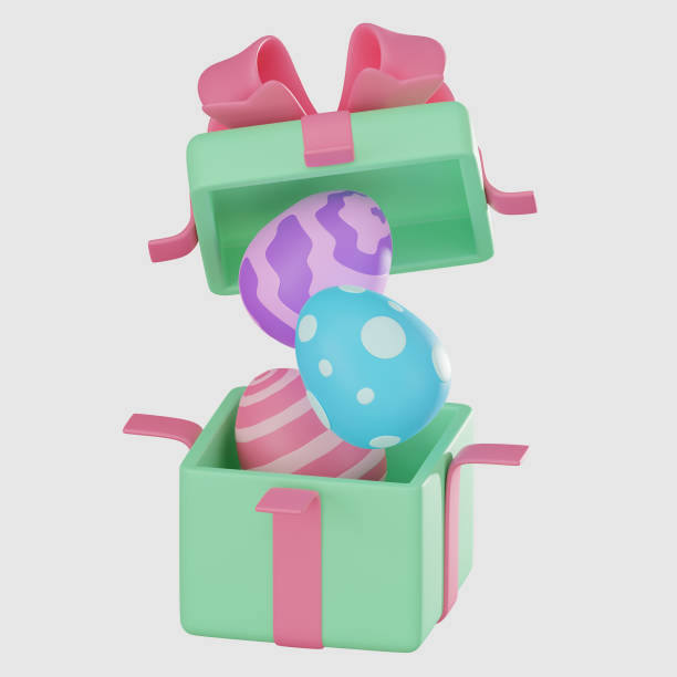 istock 3D render, Easter Egg on Gift with Ribbon and Celebrations, Icon Illustration 2199300213