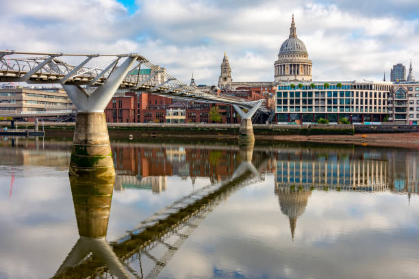 istock St. Paul's cathedral and Millennium bridge over Thames river, London, UK 2199301118