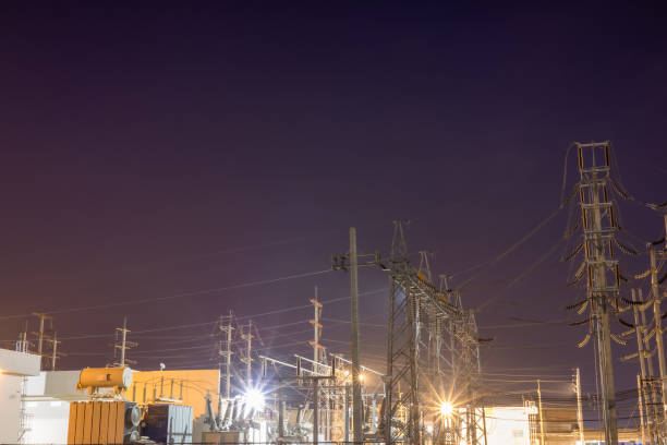 High voltage power transmission point, High voltage electric insulated yard, Is an access point for multiple power supply points, evening duration.