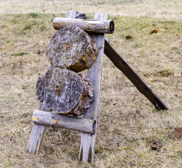 istock A wooden structure with two large logs on top of it 2199308145