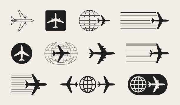 stockillustraties, clipart, cartoons en iconen met airplane and globe icons - luchthaven