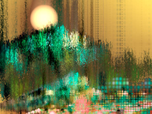 Glitch pixel sorting abstract art resembling a landscape or city. Fractal render.